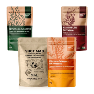 Kit Performance - Guaraná 100gr + Amazon Spirulina 225g + Shot Mad100gr + Cúrcuma Selvagem em Pó 45g - MAD