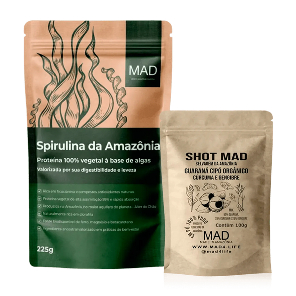 Kit Imunidade e Equilíbrio -  Amazon Spirulina 225g + Shot Mad100gr  - MAD