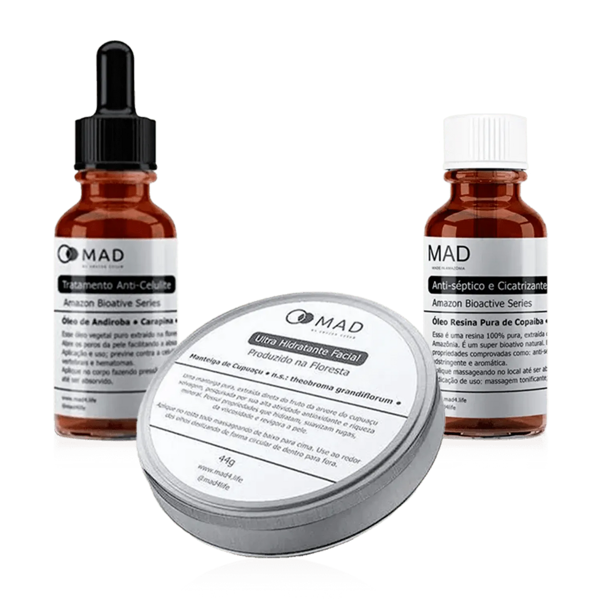 Kit Vitalidade da Pele - Copaíba 30ml + Andiroba 30ml + Manteiga de Cupuaçu 44g Hidratante Facial MAD