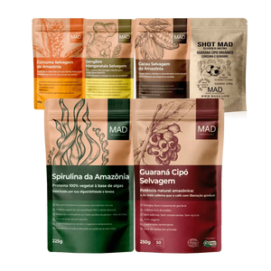 Kit Cobertura Nutricional 360º - Cacau + Guaraná + Spirulina  + Shot  + Cúrcuma + Gengibre - MAD