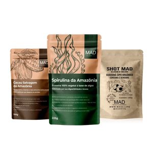 Kit Trip -  Amazon Spirulina 225g + Shot Mad 100gr  + Cacau Selvagem Puro em Pó 100g - MAD