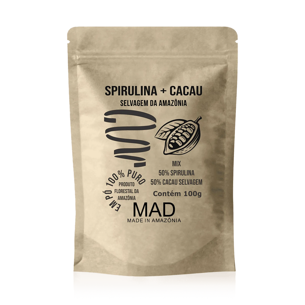 Spirulina com Cacau Selvagem da Amazônia 100g MAD